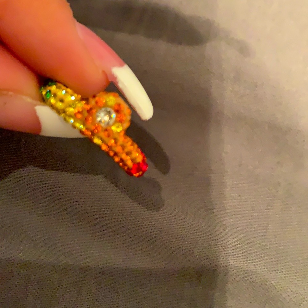 Multi colored Tigris ring crystals rhodium plated